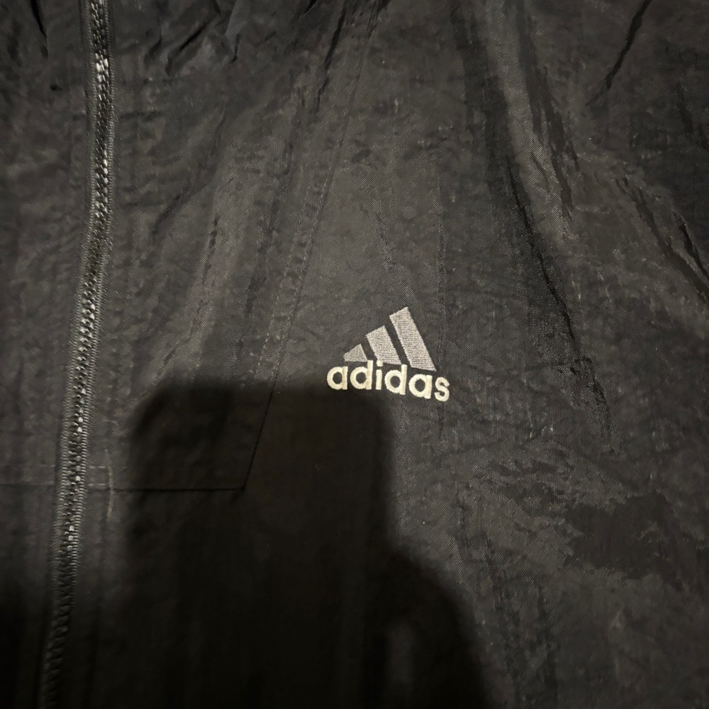 Vintage Adidas Parka Jacket Large Black Gray Embroidered Quilted Nylon Shell - Picture 3 of 9